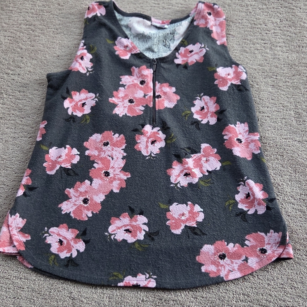 LuLaRoe Pink Floral Tank Top with Zipper